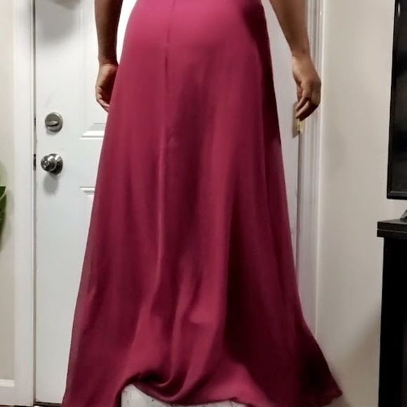 Hayley Paige "5857 - Burgundy" Lace Chiffon Burgundy Dress  12 - Picture 7 of 15